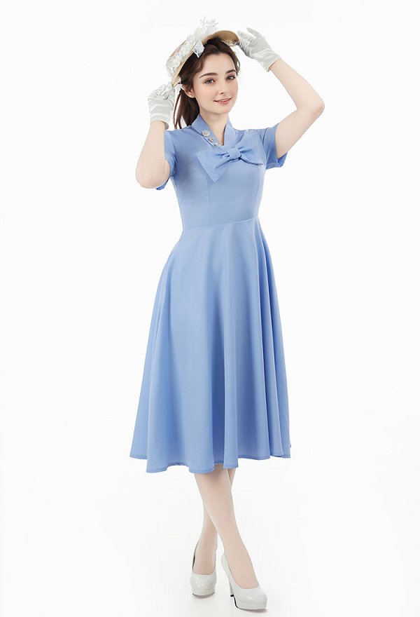 Medieval Vestido vintage de manga corta azul elegante vestido de noche Medieval Vestido vintage de manga corta azul elegante vestido de noche