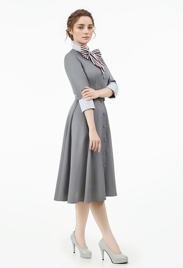 Medieval Retro Style Vintage Mrs Maisel 1950s Dress Cocktail Dress with Bow Tie and Belt