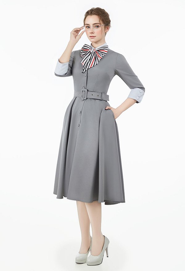 Medieval Retro Style Vintage Mrs Maisel 1950s Dress Cocktail Dress with Bow Tie and Belt