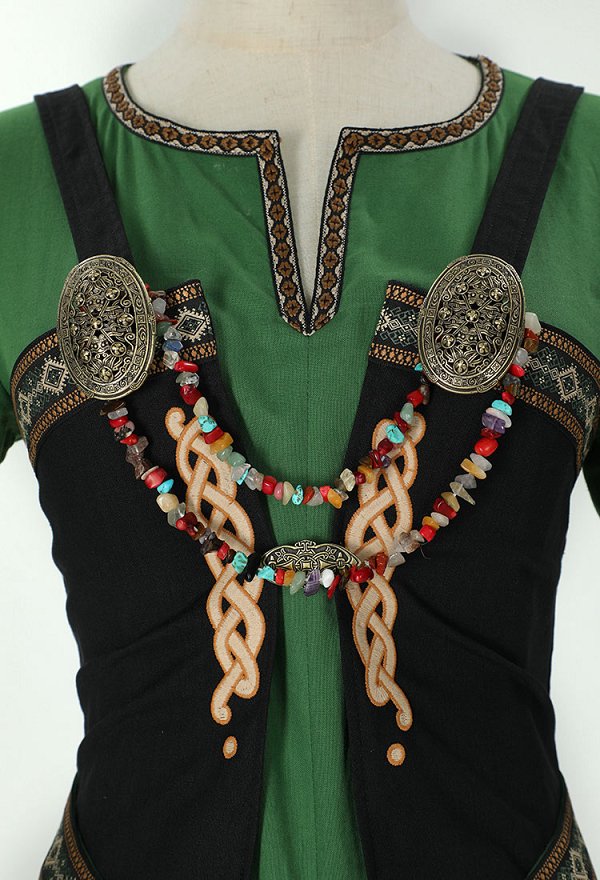 Mittelalterliche Wikingerschürze im Vintage Stil Oberkleid mit Gürtel Brustornament