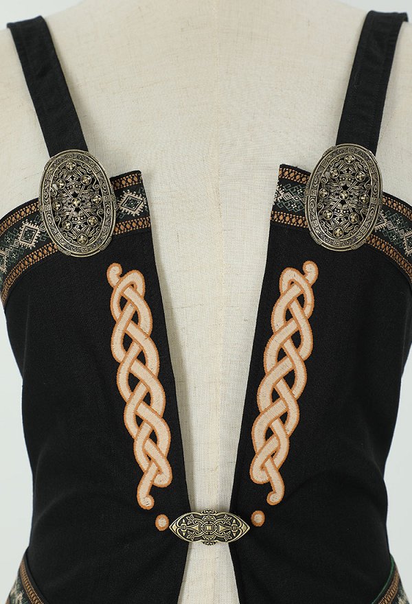 Mittelalterliche Wikingerschürze im Vintage Stil Oberkleid mit Gürtel Brustornament