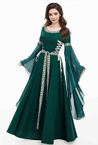 Medieval Renaissance Costume Outfit Vintage Dark Green Dress with Braided Belt Medieval Renaissance Costume Outfit Vintage Dark Green Dress with Braided Belt