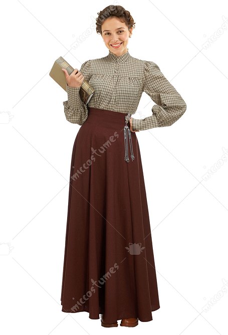 Traje Renacimiento Medieval Traje Victoriano Conjunto Falda Camisa Edwardian con Adornos en la Cintura