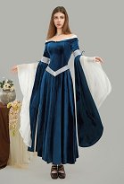 Traje Medieval Renacimiento Elfo Estilo Off Shoulder Terciopelo Azul Vestido Largo Slim Traje Medieval Renacimiento Elfo Estilo Off Shoulder Terciopelo Azul Vestido Largo Slim