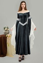 Vestido Medieval Renaissance Fairy Elf Style Off Shoulder Grey Velvet Long Slim Fit Dress