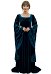 Mittelalterliches Kostüm Vintage Kleid Retro Dunkelgrünes Blau Samtkleid mit Weiten Ärmeln