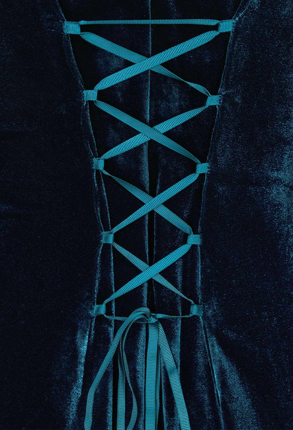 Medieval Renacimiento Histórico Azul Celta Hada Terciopelo Cuello Cuadrado Manga Ancha Vestido Largo