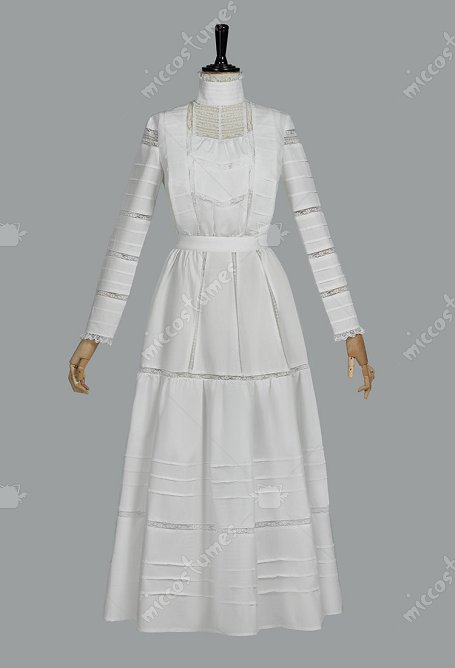 Medieval Renaissance Vintage Style Edwardian White Dress Set Gothic Sleeveless Lining Long Sleeve Top and Skirt