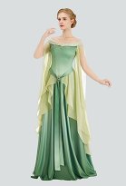 Vestido de Elfo Medieval de Ensueño Amarillo Verde Degradado Elegante Vestido sin Tirantes con Cinturón