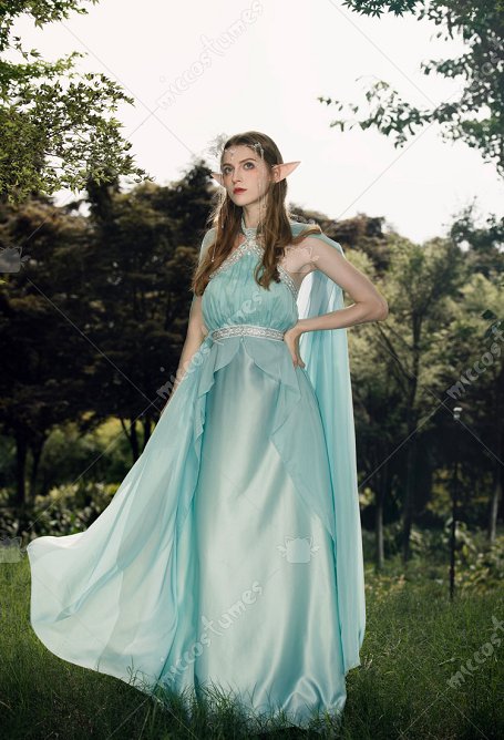 Vestido Hada Renacimiento Medieval Vestido Elfo Vintage Cuello Halter con Capa