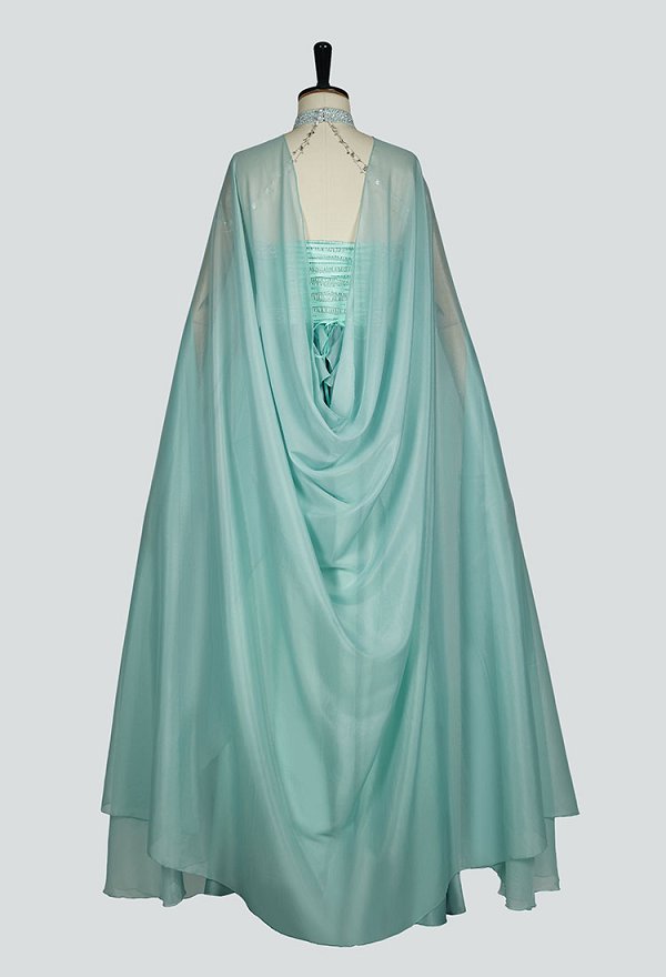 Vestido Hada Renacimiento Medieval Vestido Elfo Vintage Cuello Halter con Capa