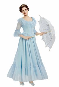 Medieval Blue Rococo Dress Marie Antoinette Long Gown Square Neck Polka Dot Dress