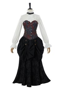 Medieval Steampunk Outfit Vintage Victorian Blouse Skirt with Corset and Tie