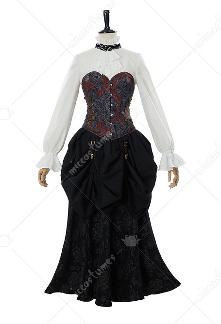 Traje Medieval Steampunk Vintage Victorian Blusa Falda con Corsé y Corbata