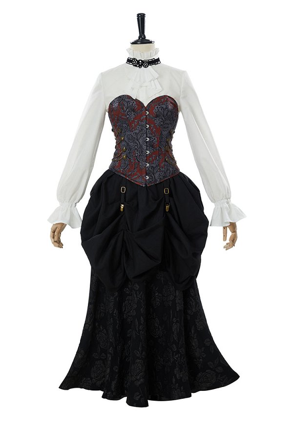 Traje Medieval Steampunk Vintage Victorian Blusa Falda con Corsé y Corbata