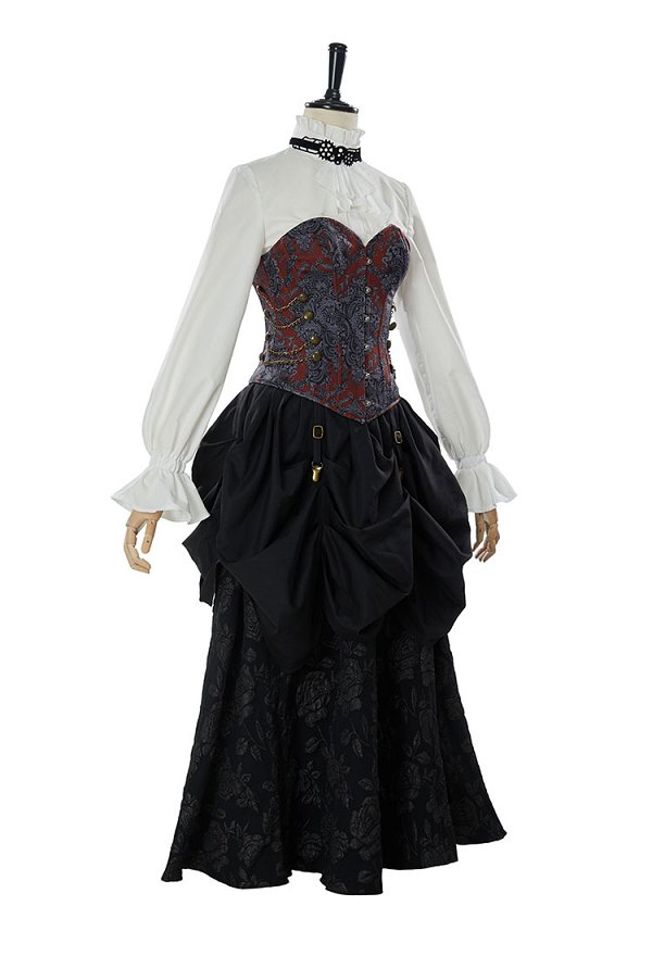 Traje Medieval Steampunk Vintage Victorian Blusa Falda con Corsé y Corbata