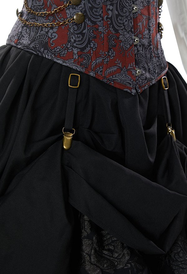 Traje Medieval Steampunk Vintage Victorian Blusa Falda con Corsé y Corbata