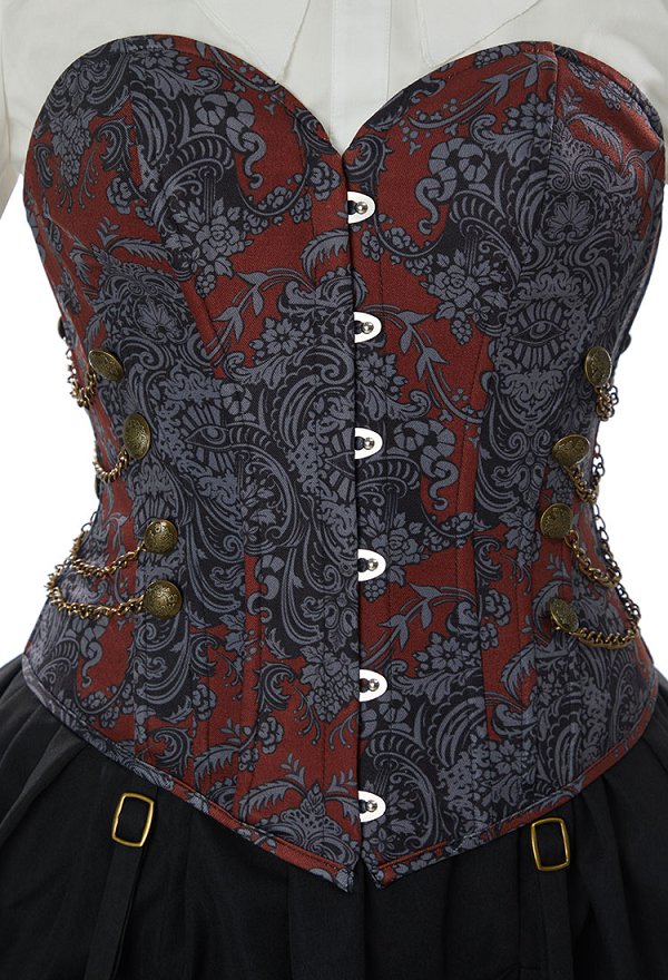 Traje Medieval Steampunk Vintage Victorian Blusa Falda con Corsé y Corbata