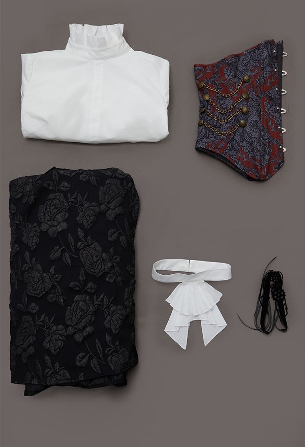 Traje Medieval Steampunk Vintage Victorian Blusa Falda con Corsé y Corbata