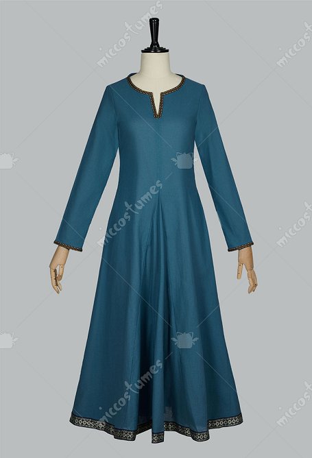 Renacentista medieval Vikingo Vestido forro de estilo cortesano de azul
