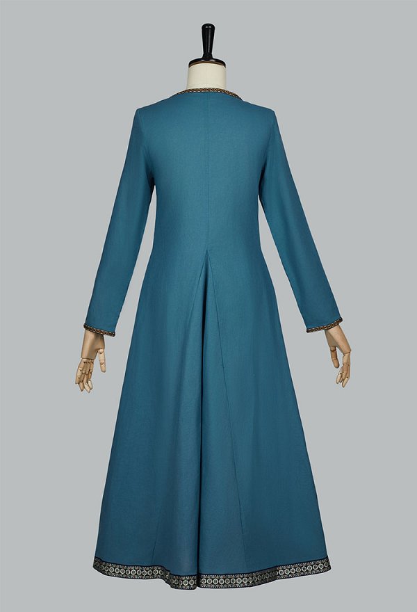 Renacentista medieval Vikingo Vestido forro de estilo cortesano de azul