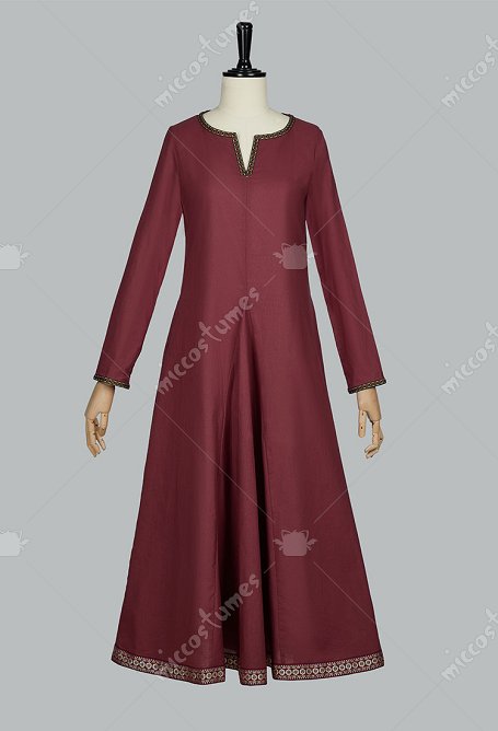 Renacentista medieval Vikingo Vestido forro de estilo cortesano de rojo