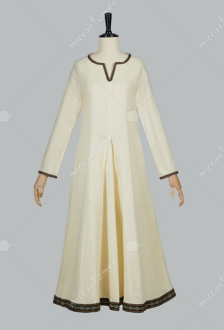 Costume blanche Médiévale rétro Viking Costume Renaissance Robe Doublée de style Cour