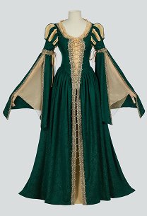 Traje Renacimiento Medieval Verde y Amarillo Vestido Vintage Manga Ancha