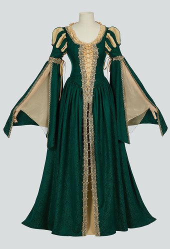 Medieval Renaissance Outfit Green and Yellow Vintage Wide Sleeve Dress