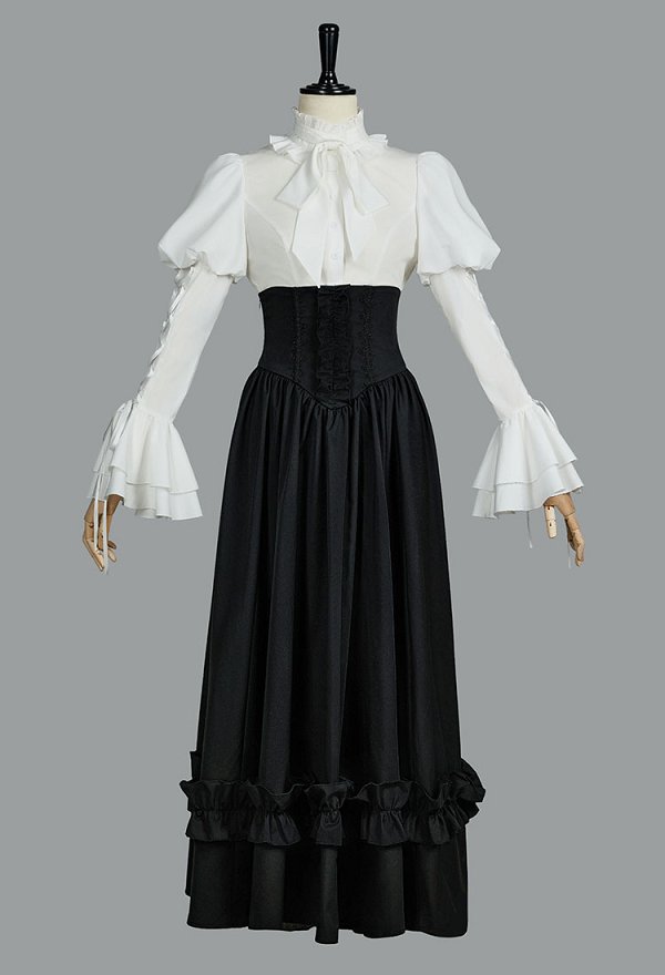 Ensemble chemisier jupe style vintage victorien costume d'Halloween médiéval gothique avec cravate