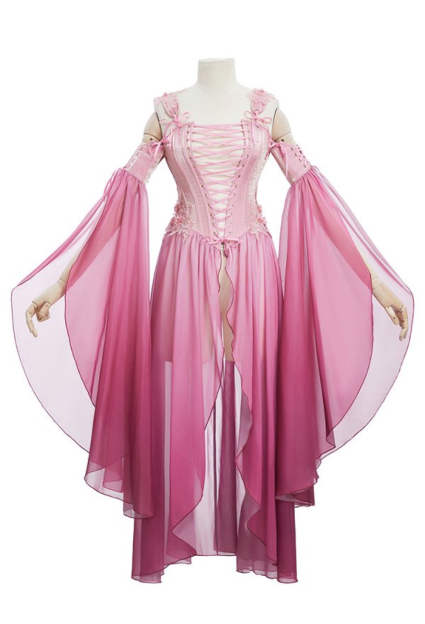 Cosplay Traje Moda Renacentista Medieva Vestido Rosa Degradado de Estilo Élfico con Mangas
