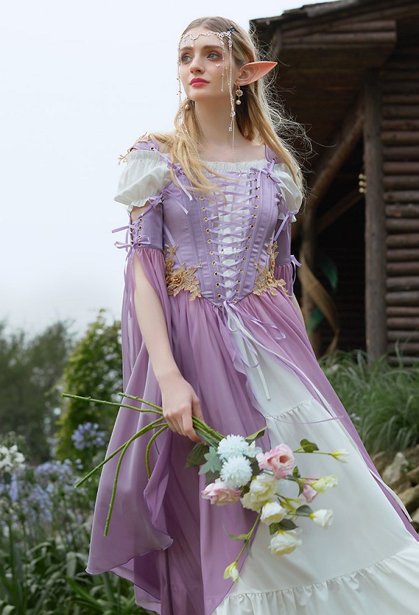 Mittelalterliches Renaissance Elf Kostüm Elfenstil lila Farbverlaufskleid Ärmeln Mittelalterliches Renaissance Elf Kostüm Elfenstil lila Farbverlaufskleid Ärmeln