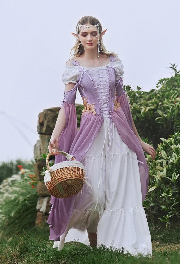 Mittelalterliches Renaissance Elf Kostüm Elfenstil lila Farbverlaufskleid Ärmeln Mittelalterliches Renaissance Elf Kostüm Elfenstil lila Farbverlaufskleid Ärmeln