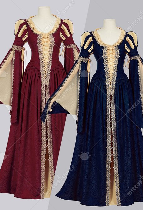 Daizbella Medieval Renaissance Court Dress Vintage Lace-Up Bell Sleeves Maxi Dress