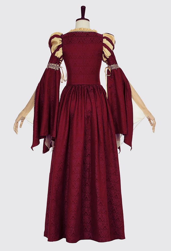 Daizbella Medieval Renaissance Court Dress Vintage Lace-Up Bell Sleeves Maxi Dress