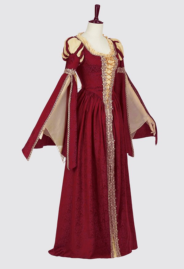 Daizbella Medieval Renaissance Court Dress Vintage Lace-Up Bell Sleeves Maxi Dress
