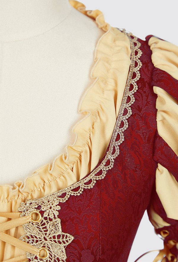 Daizbella Medieval Renaissance Court Dress Vintage Lace-Up Bell Sleeves Maxi Dress
