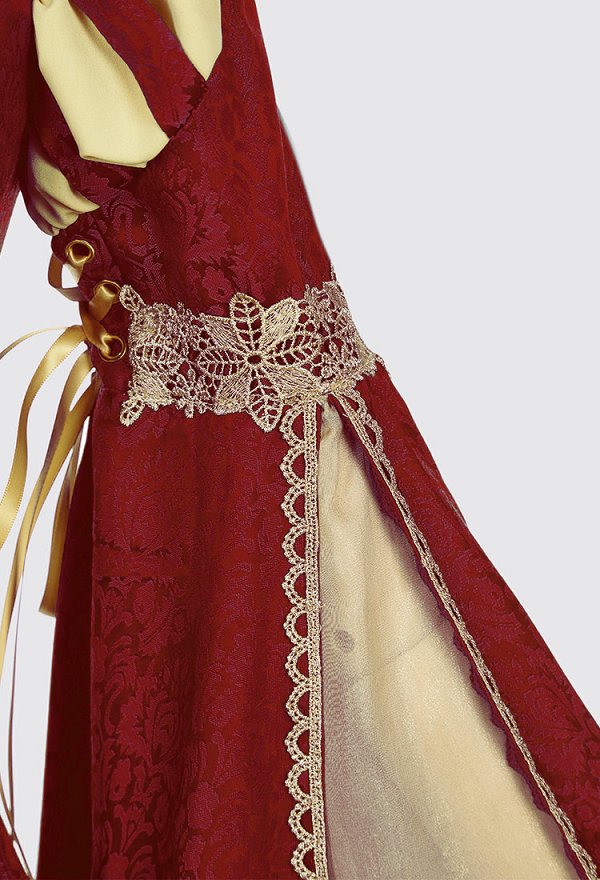 Daizbella Medieval Renaissance Court Dress Vintage Lace-Up Bell Sleeves Maxi Dress