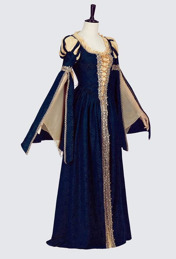 Daizbella Medieval Renaissance Court Dress Vintage Lace-Up Bell Sleeves Maxi Dress