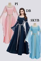 Daizbella Medieval Renaissance Vintage Bell-Sleeved Dress with Braided Belt Daizbella Medieval Renaissance Vintage Bell-Sleeved Dress with Braided Belt