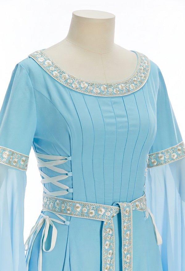 Daizbella Medieval Renaissance Vintage Bell-Sleeved Dress with Braided Belt