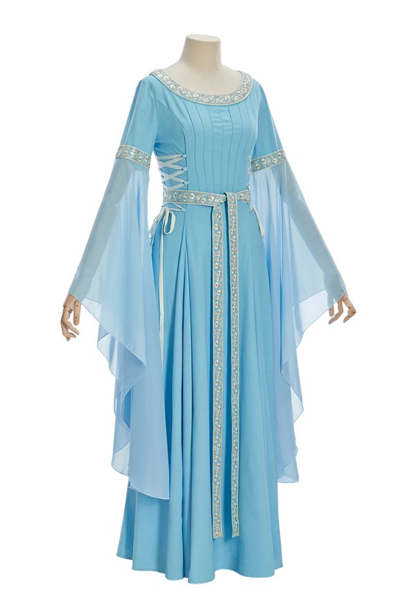 Daizbella Medieval Renaissance Vintage Bell-Sleeved Dress with Braided Belt