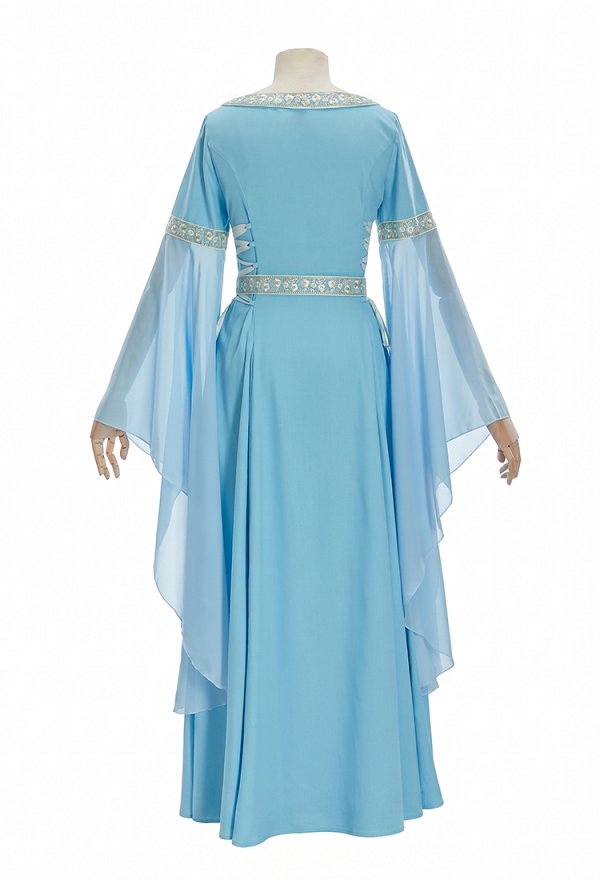 Daizbella Medieval Renaissance Vintage Bell-Sleeved Dress with Braided Belt