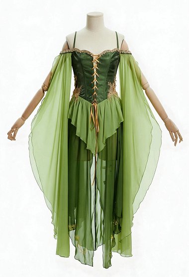 Vestido Verde Estilo Elfo Medieval Daizbella Sobrefalda de Feria Renacentista