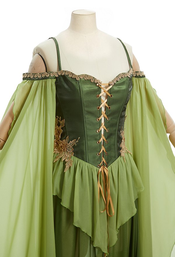 Vestido Verde Estilo Elfo Medieval Daizbella Sobrefalda de Feria Renacentista
