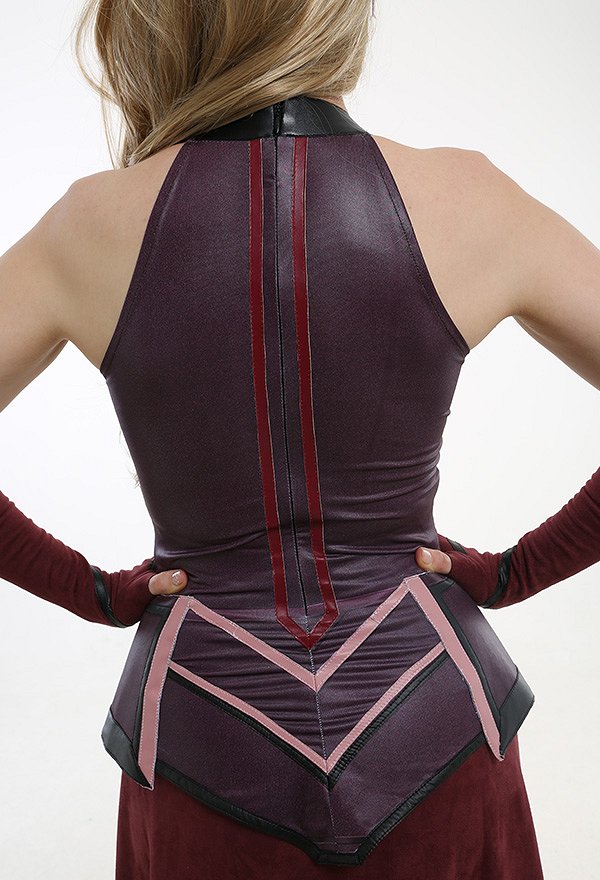 Super Heroína Wanda Maximoff Abrigo sin Mangas Bruja Escarlata Cosplay Inspirado en WandaVision con Falda Exterior y Guantes Largos