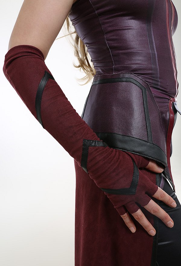 Super Heroína Wanda Maximoff Abrigo sin Mangas Bruja Escarlata Cosplay Inspirado en WandaVision con Falda Exterior y Guantes Largos