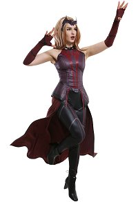 Women Revenge Witch Outfit PU Leather Sleeveless Coat Halloween Costume with Outer Skirt and Long Gloves