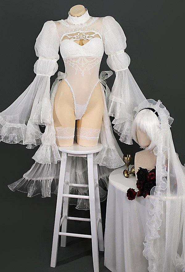 Justaucorps Blanc Dérivé Nr:Automata YoRHa No.2 Type B 2B Style Mariage Manche Bouffante Longue Set avec Voile Bas Gant Justaucorps Blanc Dérivé Nr:Automata YoRHa No.2 Type B 2B Style Mariage Manche Bouffante Longue Set avec Voile Bas Gant