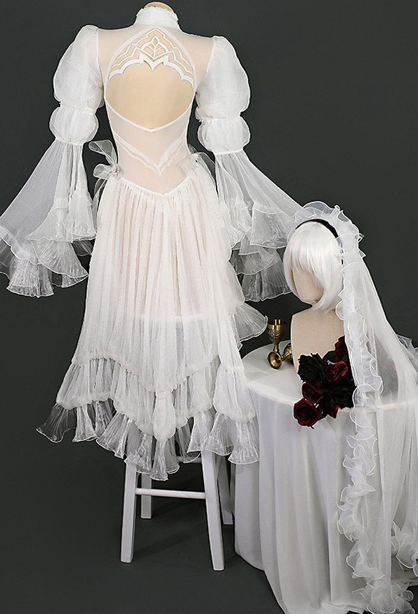 Justaucorps Blanc Dérivé Nr:Automata YoRHa No.2 Type B 2B Style Mariage Manche Bouffante Longue Set avec Voile Bas Gant Justaucorps Blanc Dérivé Nr:Automata YoRHa No.2 Type B 2B Style Mariage Manche Bouffante Longue Set avec Voile Bas Gant